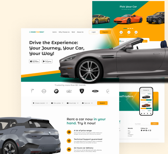 Free Road Trip Rental Cars Landing Page UI Design (Figma File)