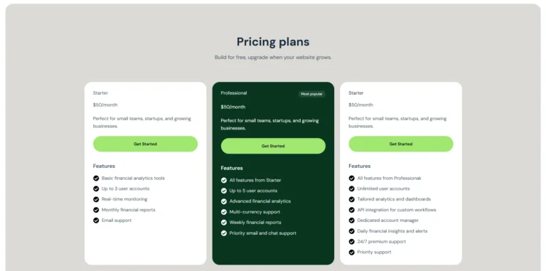 Pricing Section Elementor Template