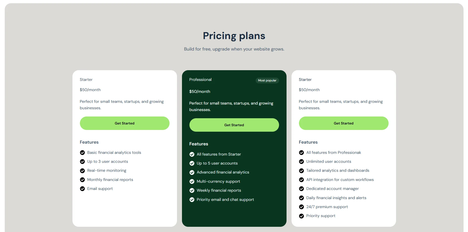 Pricing Section Elementor Template